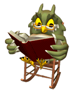 Совушка читает книгу на кресле-качалке Анимация гиф картинка смайлик