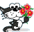 Чёрный котик с цветочками Анимация гиф картинка смайлик
